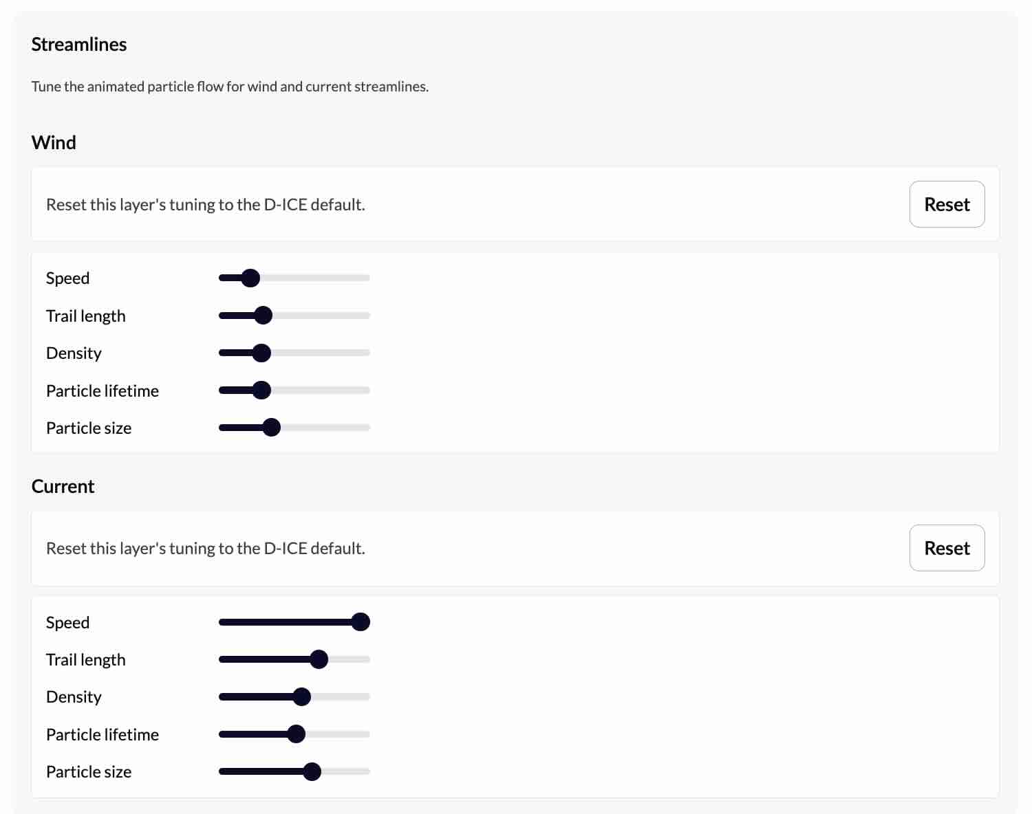 Streamline rendering preferences with separate wind and current controls